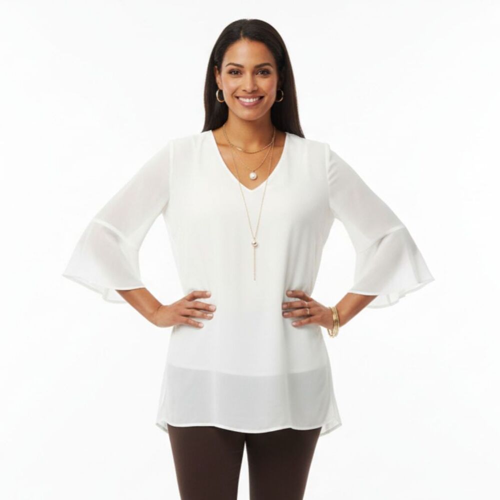 Calvin Klein Rauli Half Length Bell Sleeve Blouse NEW M